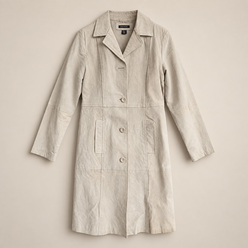 Vintage Mariposa Ivory Suede Trench Coat Jacket Women's Size Medium M Excellent